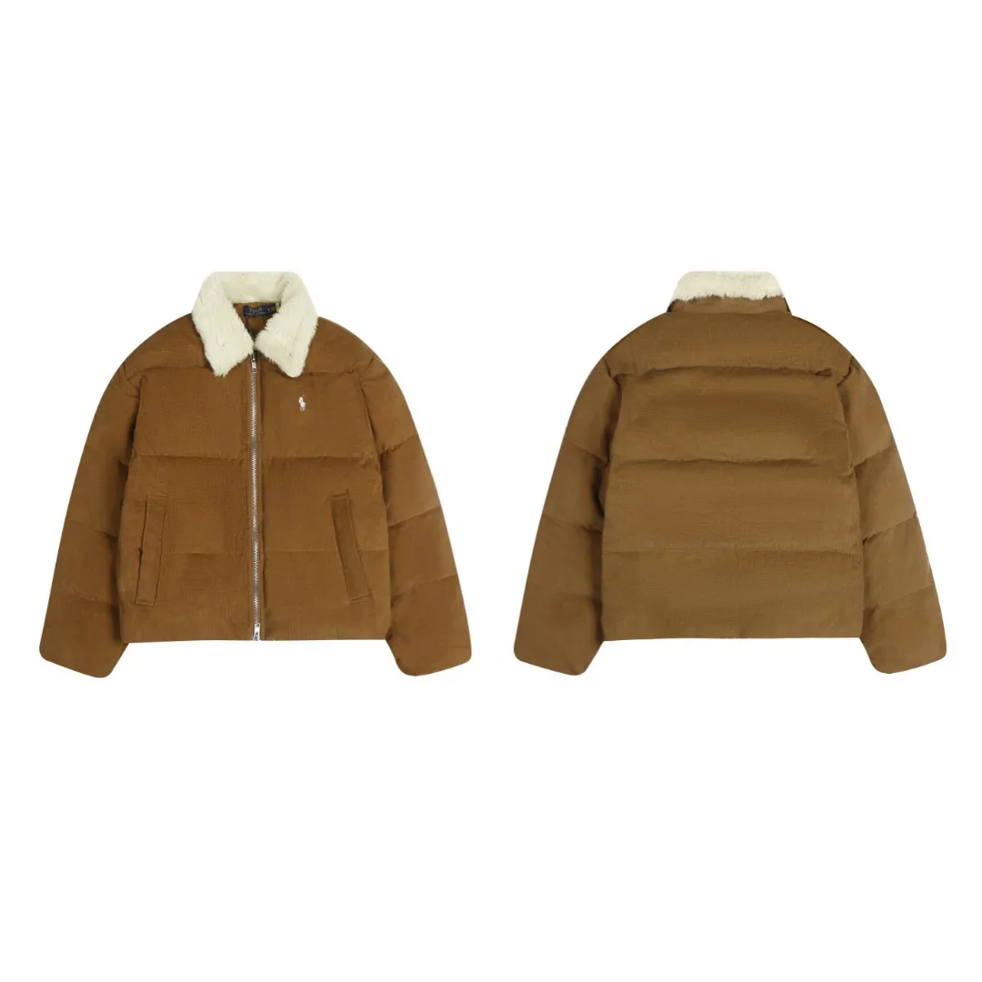 P610 White background picture [Popular item] Style number: 24382# Color: Khaki Brown Size: S to The original YKK white copper nude zipper has zipper pockets on both sides ✅ - RL2024 new down jacket Khaki corduroy cotton jacket The warm atmosphere of autumn and winter is online. The comfort brought by the cotton corduroy face and the three-dimensional grain velvet lapels. The high-waisted short version takes into account both the fit and warmth.